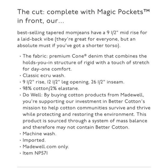 Madewell Womens Mid-Rise Perfect Vintage Jean Size 25P In Vintage Canvas NWT - Picture 10 of 10